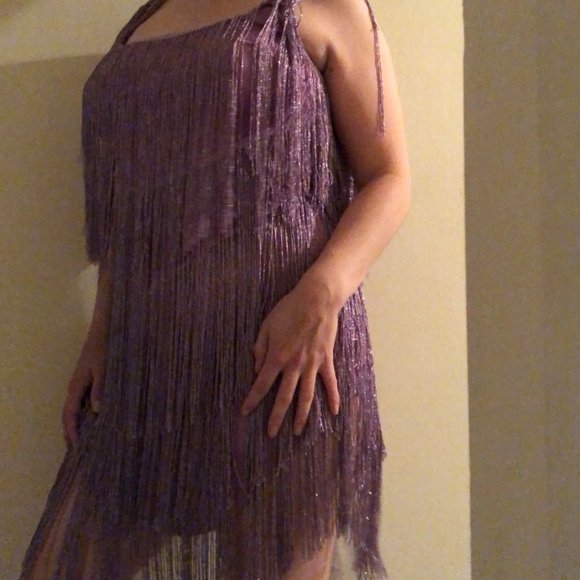 Purple Fringe Mini Dress - Party Dress - Picture 3 of 5
